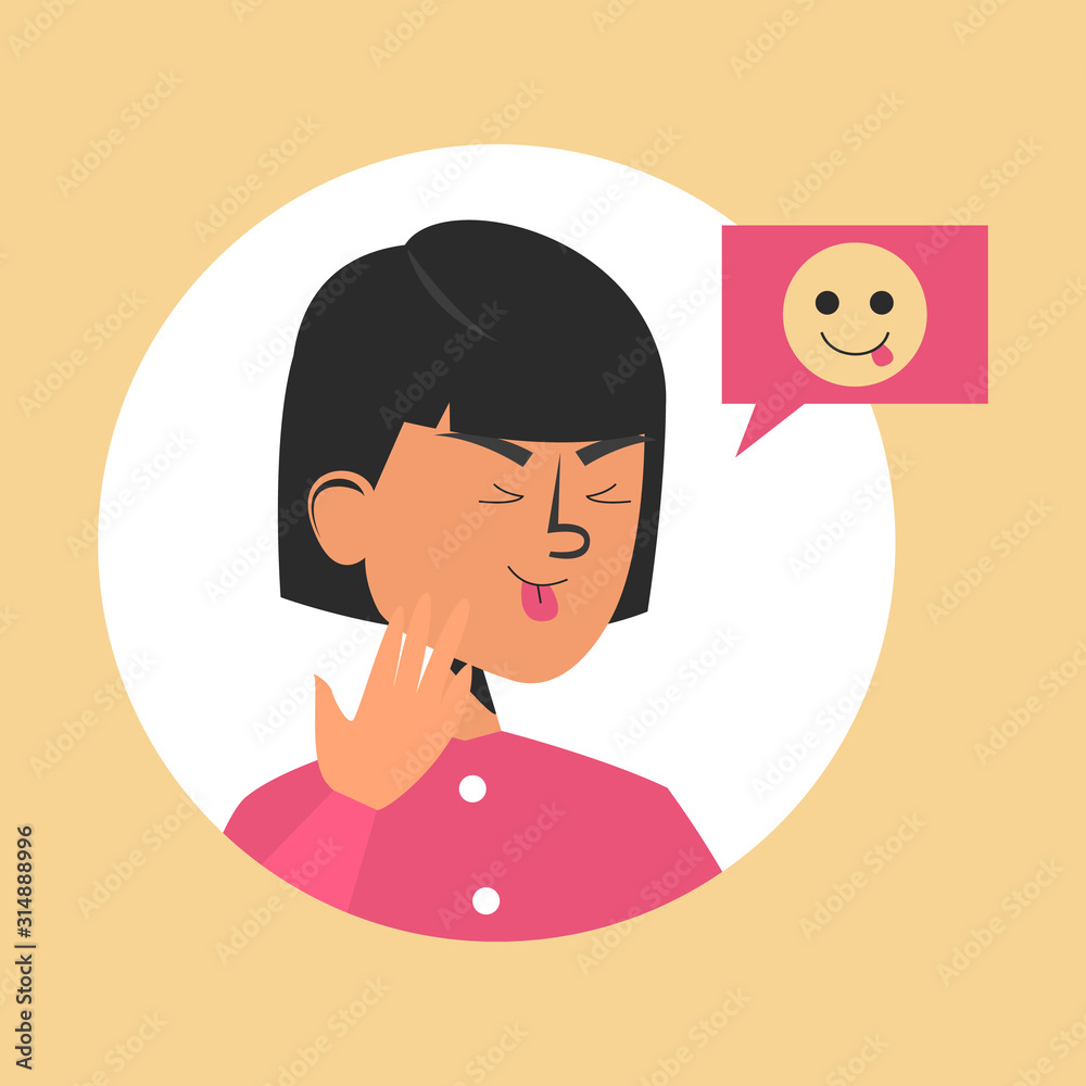 Cute girl shows tongue vector isolated. Yellow funny emoji