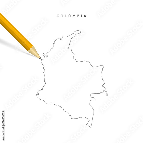 Colombia freehand sketch outline vector map isolated on white background