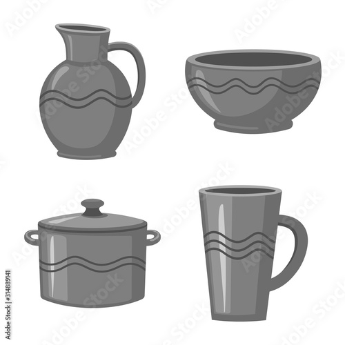 Isolated object of clayware and kitchen icon. Collection of clayware and pottery stock vector illustration.