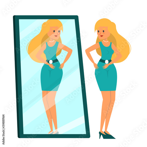 Beautiful woman looking at the mirror vector isolated