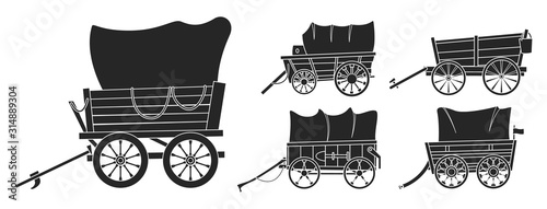 Wild west wagon vector black set icon.Vector illustration set western of old carriage on white background .Isolated black icon wild west wagon.