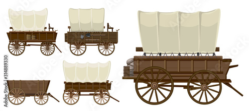 Wild west wagon isolated cartoon icon.Vector illustration set western of old carriage on white background .Vector cartoon set icon wild west wagon. photo