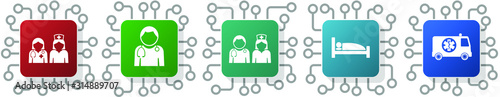 Set of doctor, patient, ambulance, nurse and hospital icons for webdesign and mobile applications, cpu, chip concept vector illustration