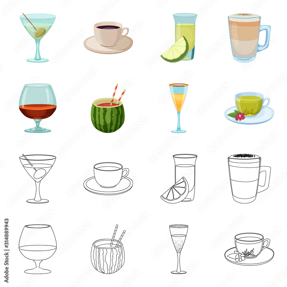 Vector design of drink and bar symbol. Set of drink and party vector icon for stock. Vector design of drink and bar symbol. Set of drink and party vector icon for stock.