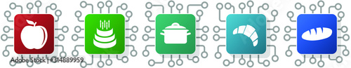 Set of food, kitchen, fruit and bakery icons for webdesign and mobile applications, cpu, chip concept vector illustration