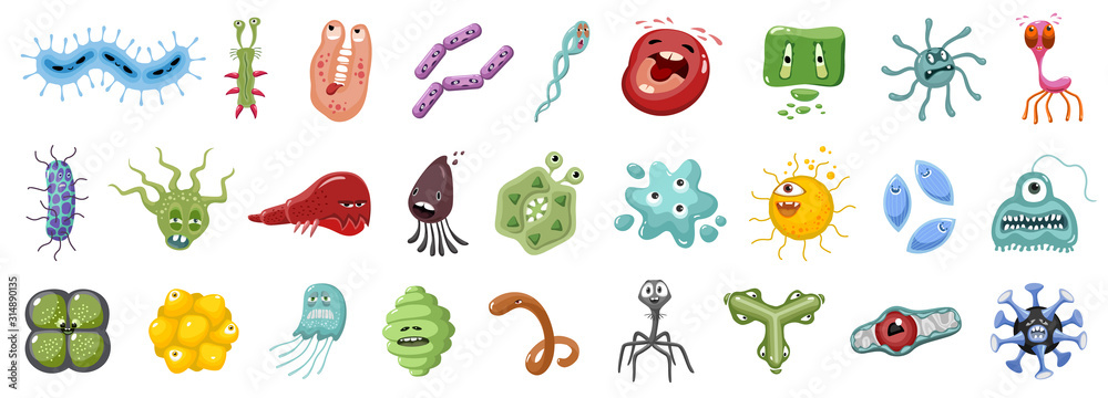 Bacteria of virus vector cartoon set icon.Vector illustration infection germ on white background.Isolated set icon bacteria of virus. - obrazy, fototapety, plakaty 