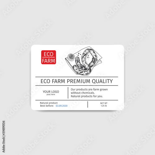 Meat packaging concept. Label for packaging sausages.
