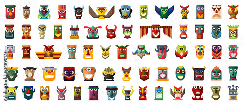 Native totem vector cartoon set icon.Vector illustration animal mask on white background.Isolated set icon native totem.