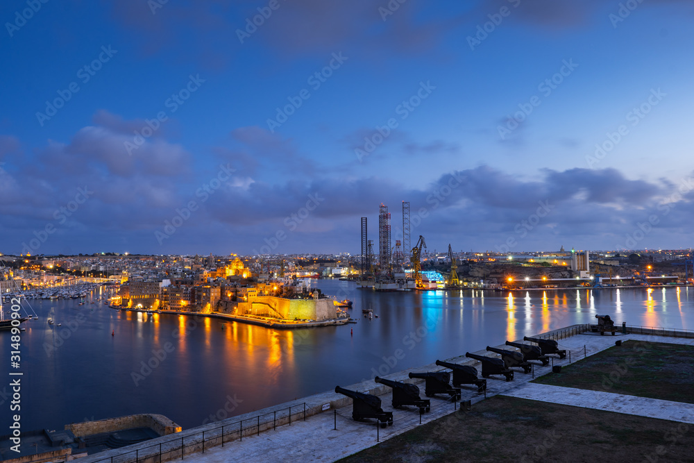 Saluting Battery and the Grand Harbour at Night in Malta