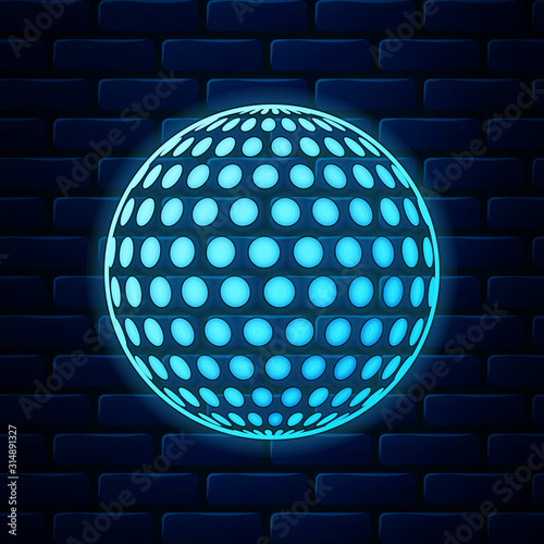 Glowing neon Golf icon isolated on brick wall background. Vector Illustration