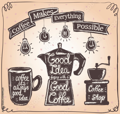 Chalk coffee menu template for coffee shop - coffee it's always good idea, good idea begins with good coffee, coffee make everything possible