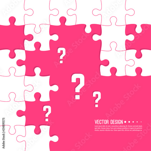 Vector abstract background with unfinished jigsaw puzzle pieces. Question mark and symbol. Problem solving concept.