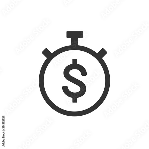 stopwatch with dollar sign vector icon, dollar stopwatch flat icons isolated on white background. time is money business concept