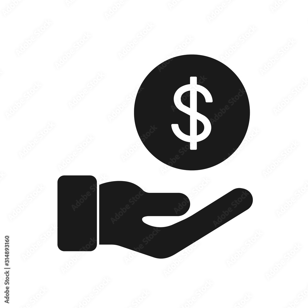 Pictograph of money in hand. Hand with dollars vector icon