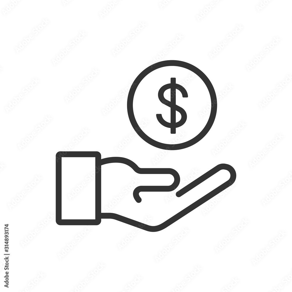 Pictograph of money in hand. Hand with dollars vector icon Pictograph of money in hand. Hand with dollars vector icon