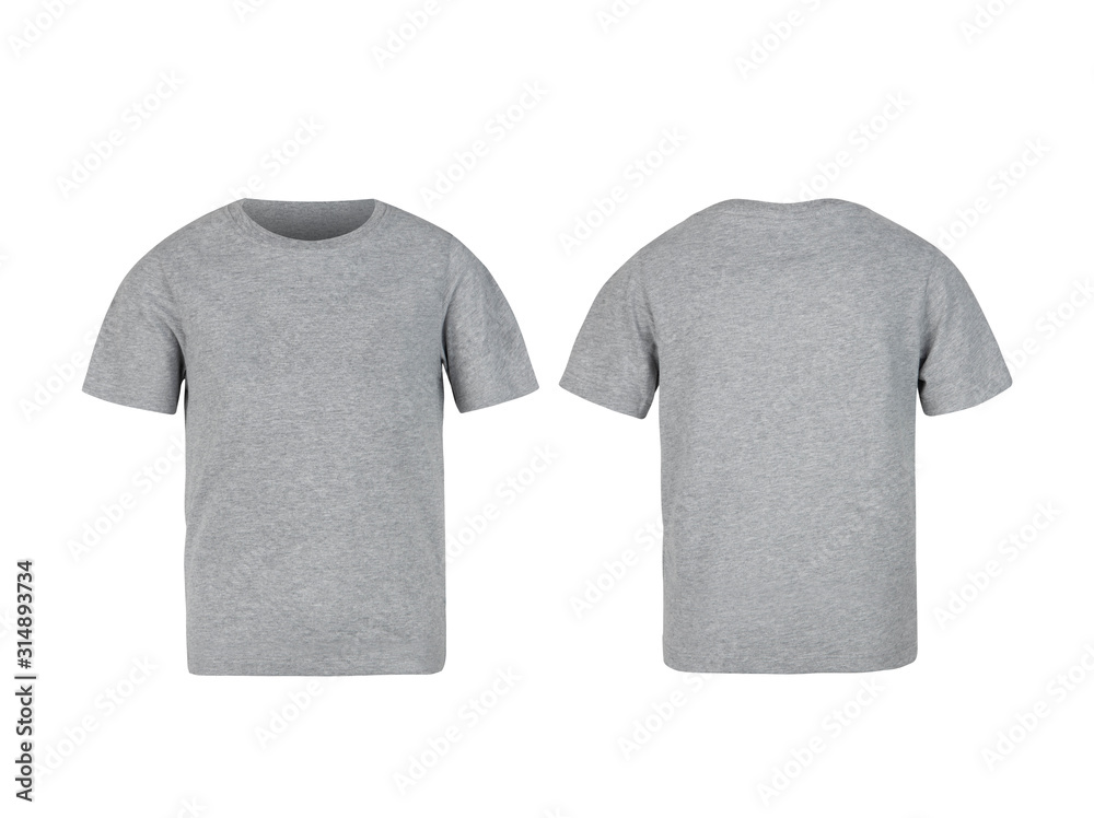 Grey kids t-shirt front and back mock-up isolated on white background ...