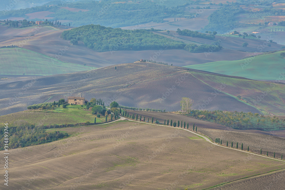 Naklejka premium landscape of hills tuscany in autumn in Italy