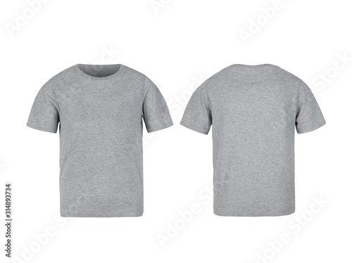 Grey kids t-shirt front and back mock-up isolated on white background with clipping path.