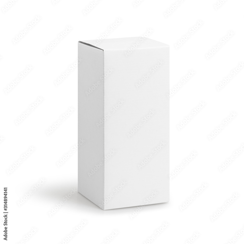White box product tall shape packaging in front view isolated on white background with clipping path. White box product tall shape packaging in front view isolated on white background with clipping path.