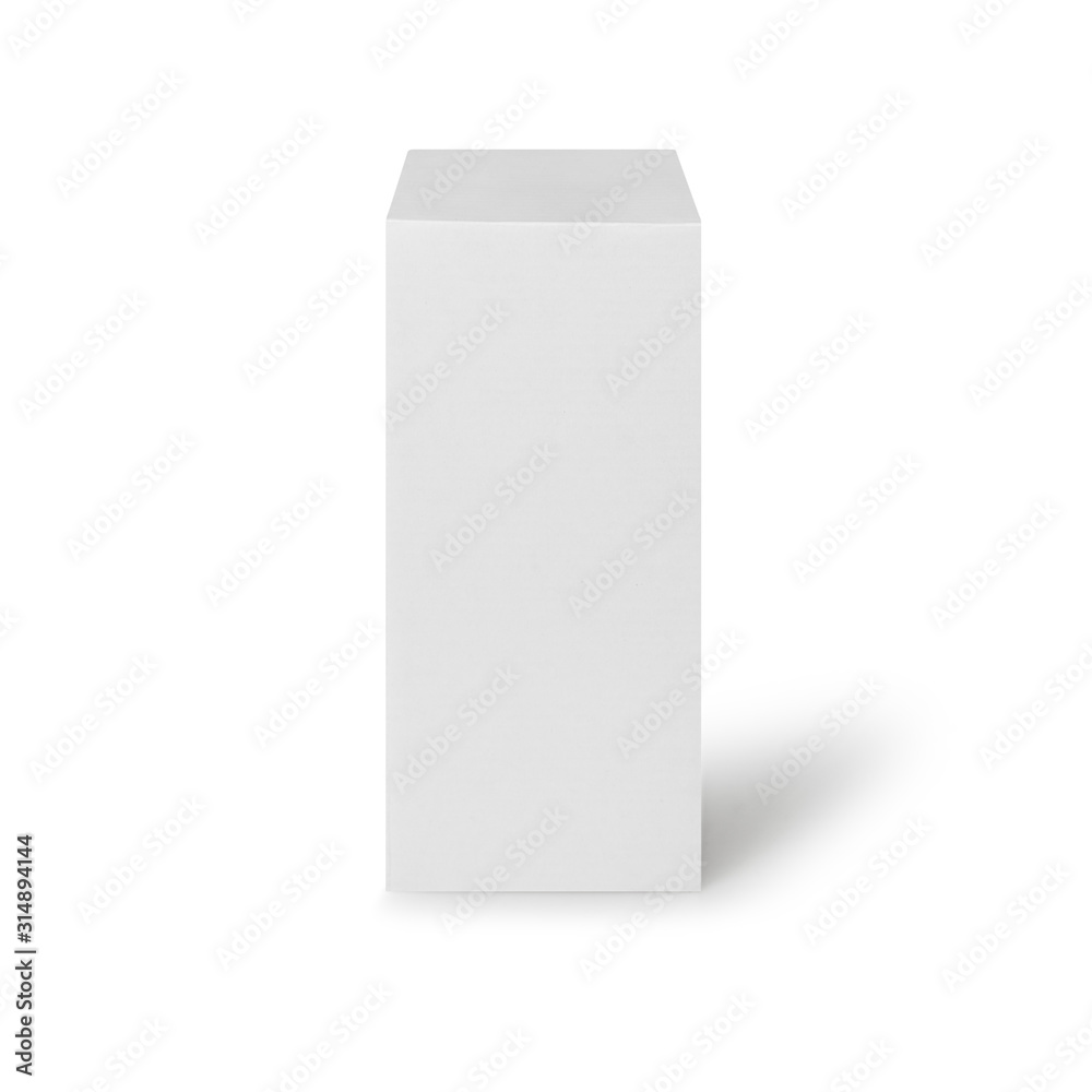 White box tall shape product packaging in front view isolated on white background with clipping path. White box tall shape product packaging in front view isolated on white background with clipping path.