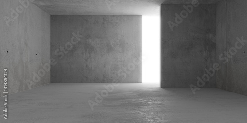 Abstract empty, modern concrete room with light from backwall opening - industrial interior background template, 3D illustration