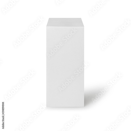 White box tall shape product packaging in front view isolated on white background with clipping path.