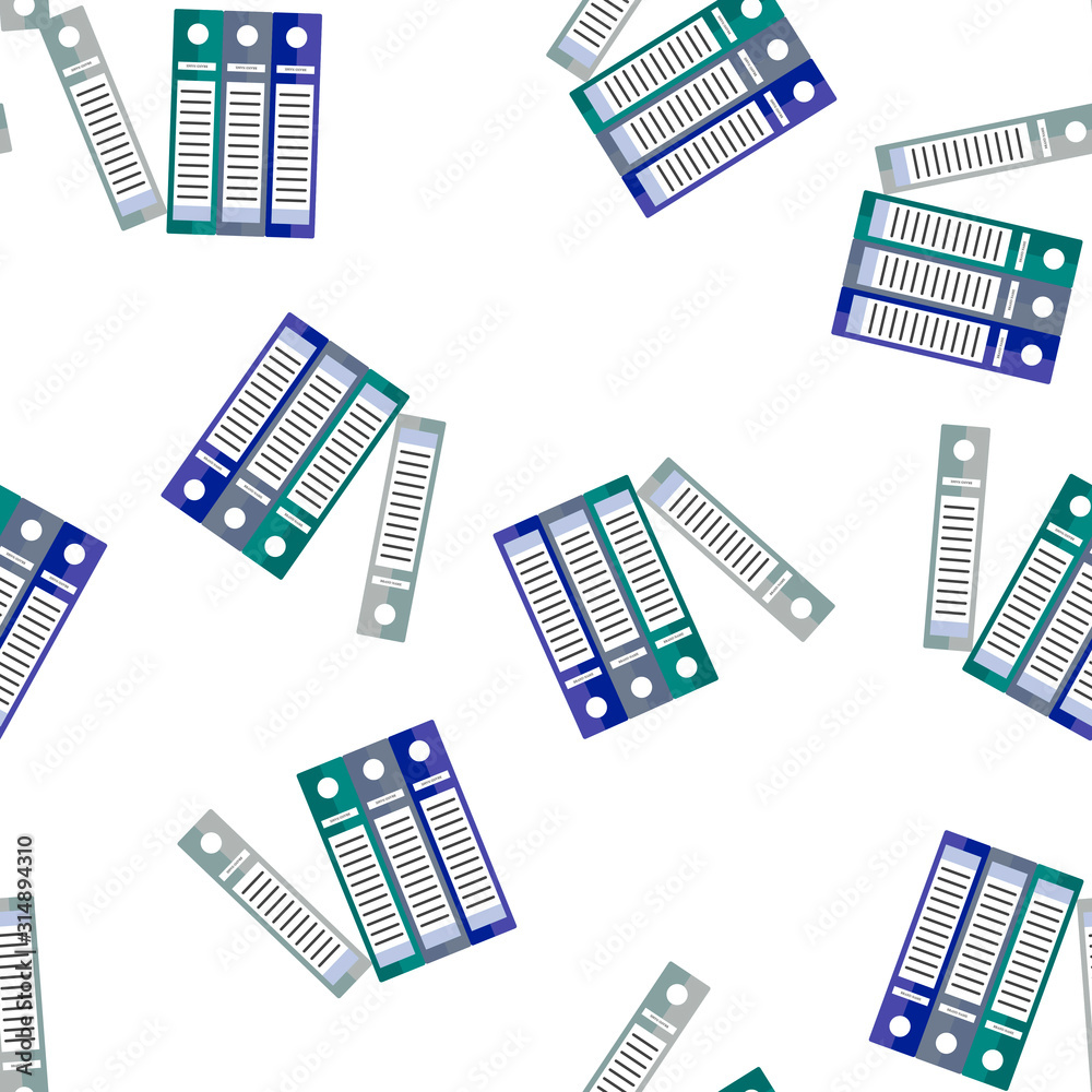 Fototapeta premium Vector icon color archive folder ring binders. Symbol of office life seamless pattern on a white background.