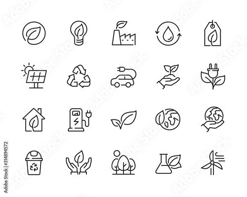 Eco friendly related thin line icon set in minimal style. Linear ecology icons. Environmental sustainability simple symbol. Editable stroke  photo
