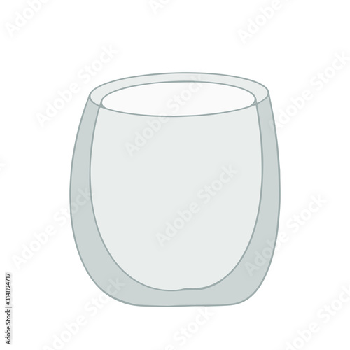 Double glass cup. Hand drawn vector stock illustration of empty coffee glass. Isolated on white background. Kitchen tableware.