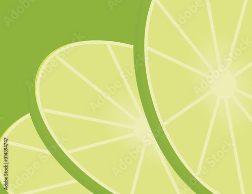 Green Lemon Slices on Green Background