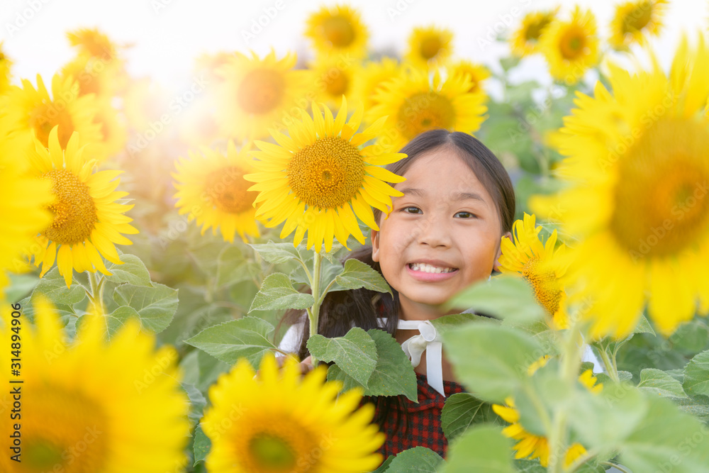 Happy cute asian girl smile with sunflower, Happy cute asian girl smile with sunflower,
