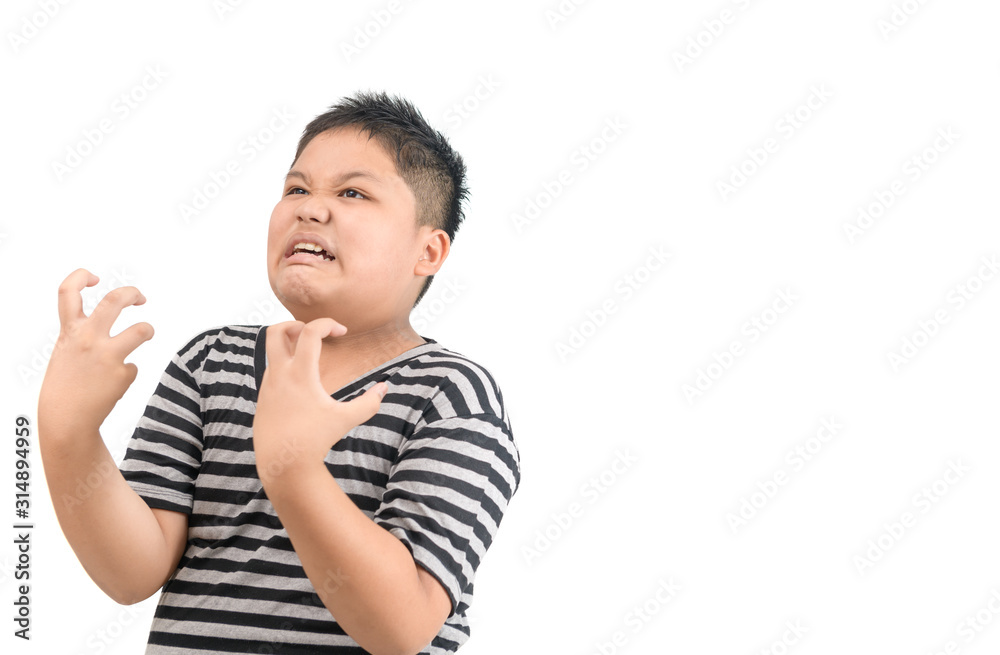 Obese fat boy angry isolated on white background, Obese fat boy angry isolated on white background,