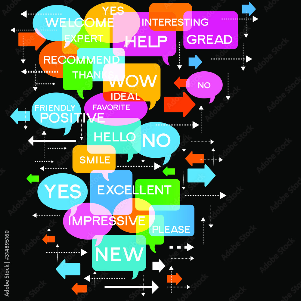 Bubble talk phrases. Online chat clouds with different words. Bubble talk phrases. Online chat clouds with different words.