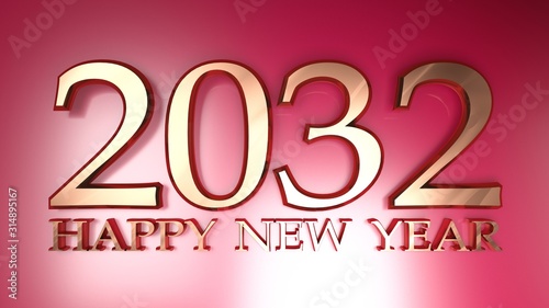 2032 Happy New Year copper write on red background - 3D rendering illustration © Carlo Toffolo