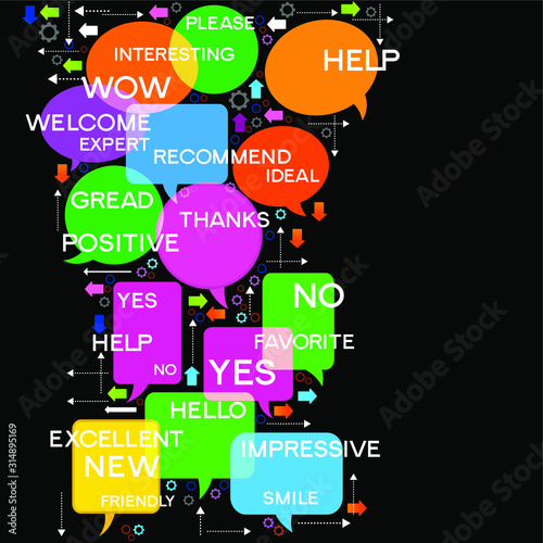 Bubble talk phrases. Online chat clouds with different words.