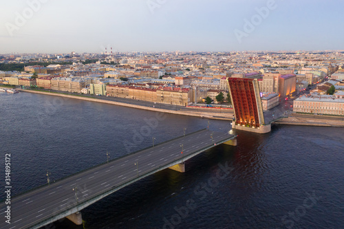 The divorced Liteyny Bridge in the early June morning. White nights in St. Petersburg. Russia photo