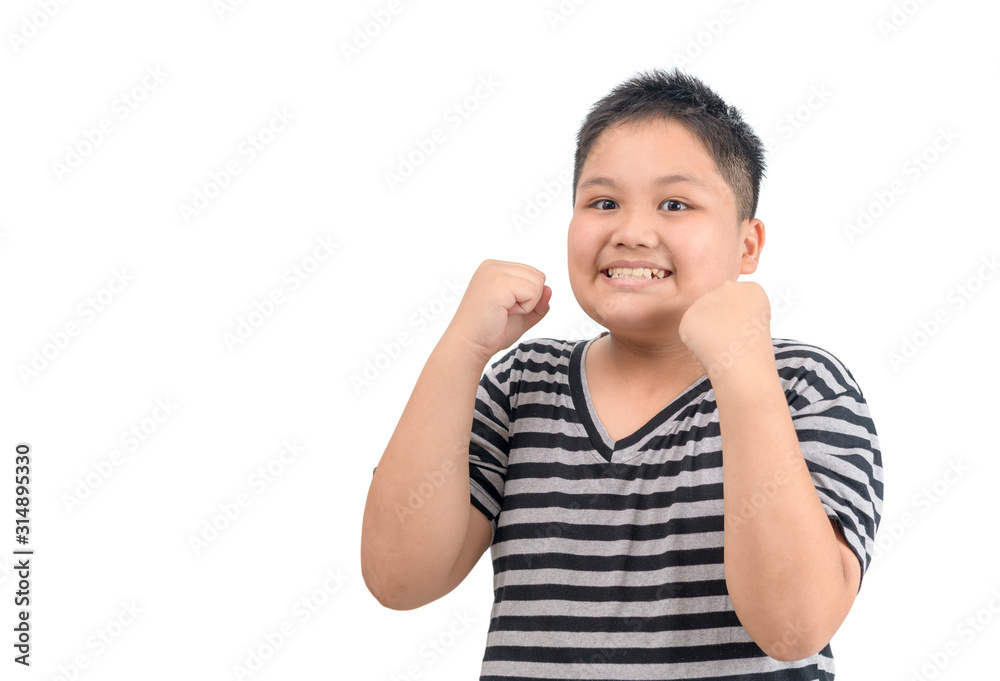 Obese fat boy smile and feel glad or satisfied face isolated Obese fat boy smile and feel glad or satisfied face isolated