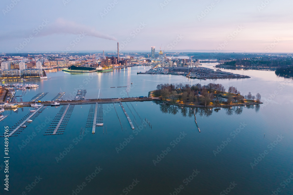 Obraz premium Helsinki. Finland. Bird eye view of the city from the Gulf of Finland, aerial view