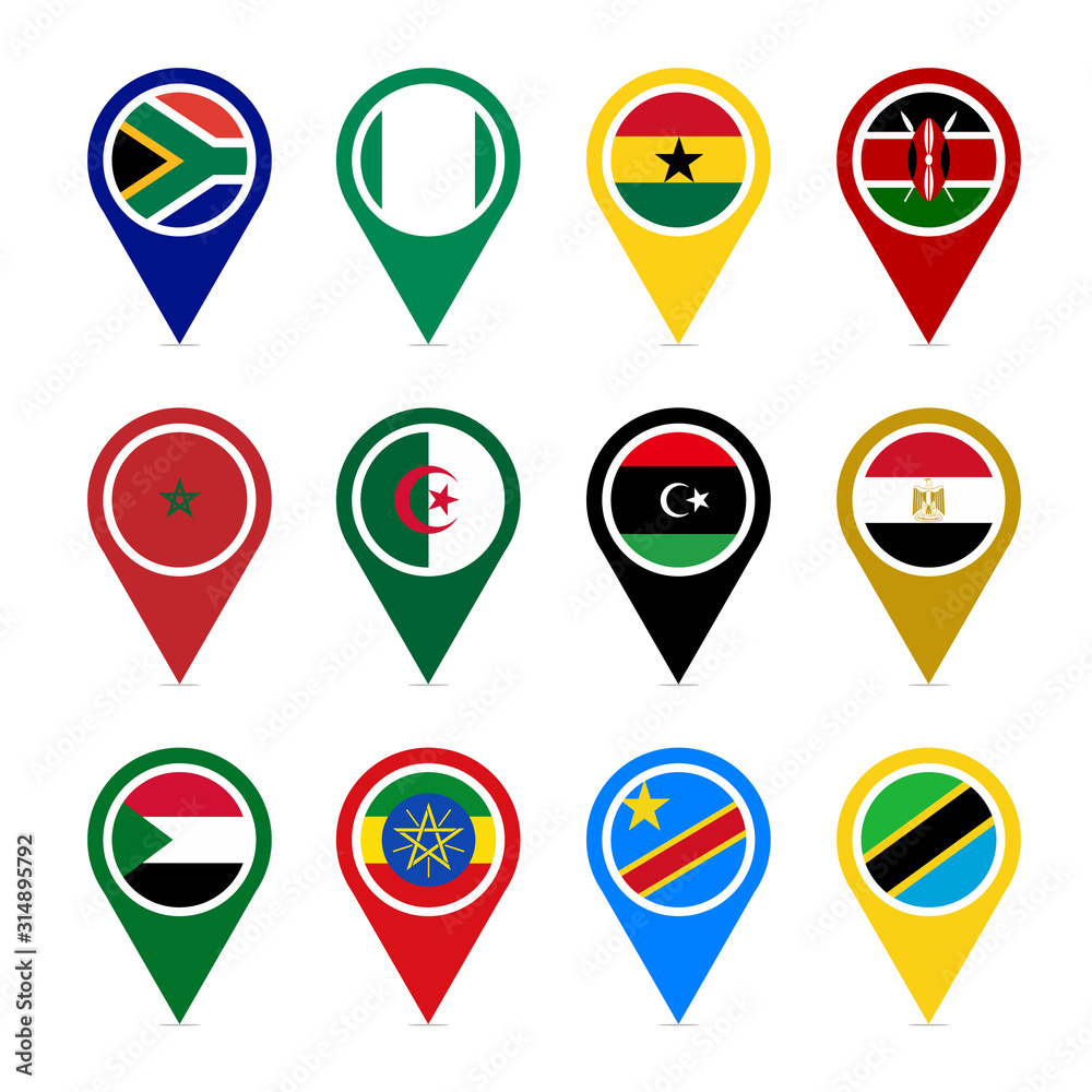 African countries location icons set