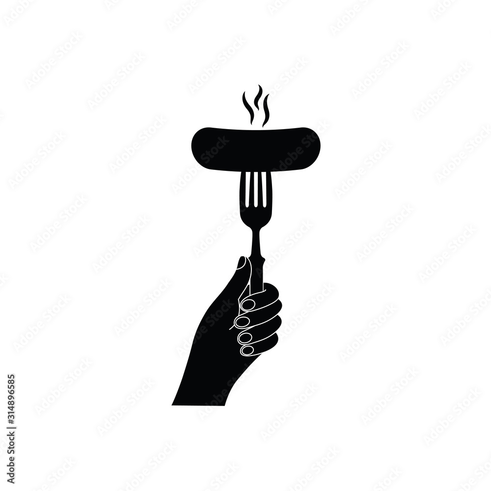  food icon. hot sausage icon. Hand holding a sausage - black vector symbol.