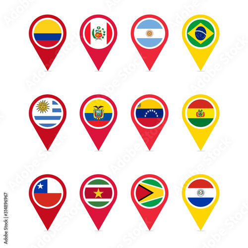 South american countries location icons set