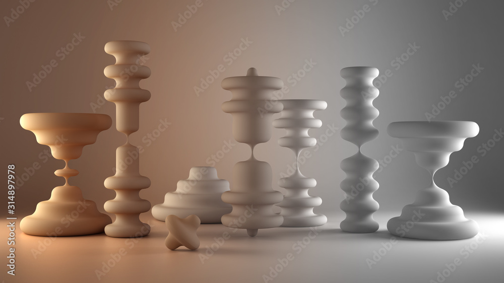 Architect interior designer concept: unfinished project that becomes real, candles in the shape of hourglass, abstract shapes, organic composition, background, concept Architect interior designer concept: unfinished project that becomes real, candles in the shape of hourglass, abstract shapes, organic composition, background, concept