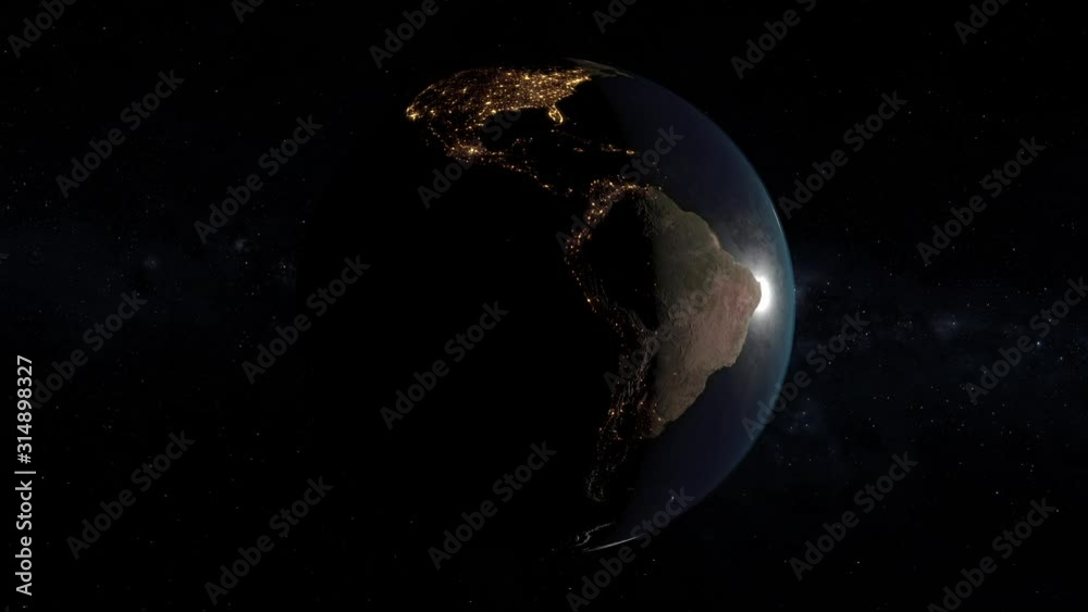 Earth sunrise view from space south america with Colombia and Argentina flags, country of Copa America soccer football sport event 2020