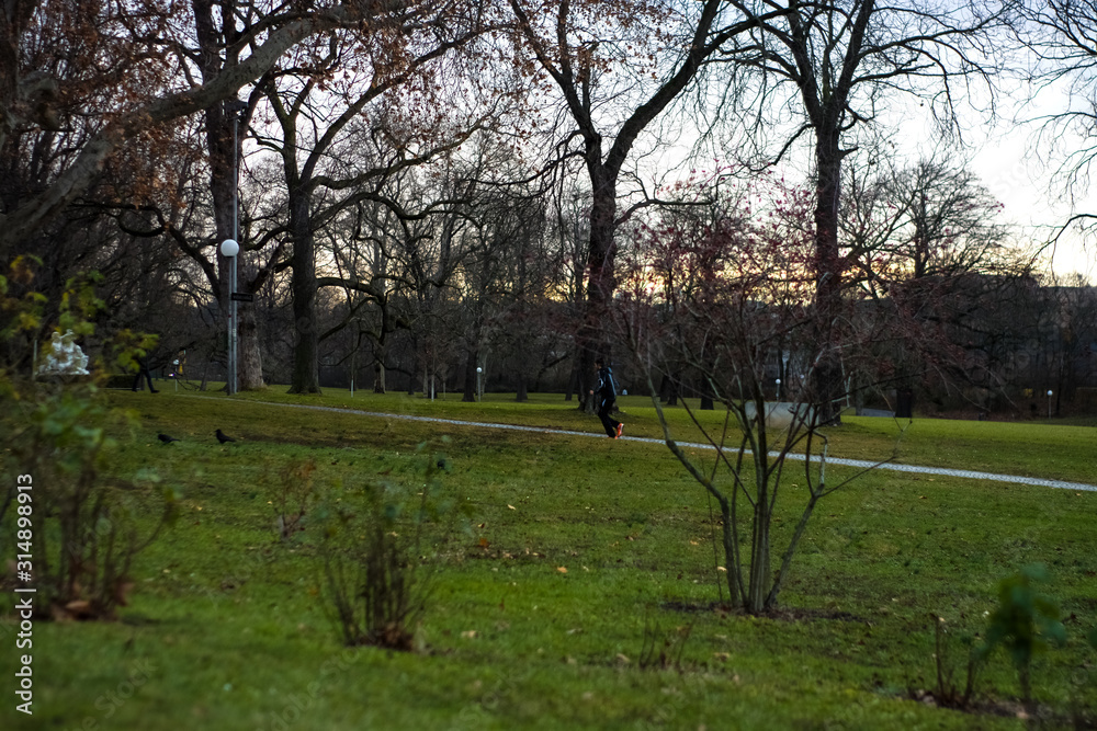 Green spring park with paths and bike paths. Infrastructure. Place for rest and entertainment. Nature. Background. Green spring park with paths and bike paths. Infrastructure. Place for rest and entertainment. Nature. Background.