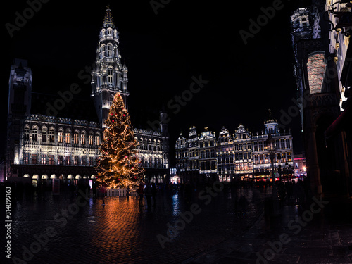 Panorama of the Grand Place, in Brussels, during the Christmas holydays photo