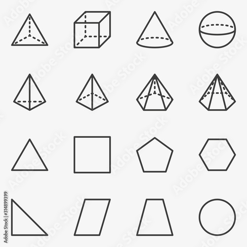 Set of geometric shapes line vector icon isolated on white background.