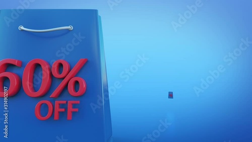 animation shopping bag for online store or discount promotion.blank paper bag shopping mall business packaging environment concept minimal motion 3d rendering.