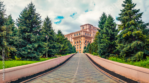 Splendid summer view of Palace of the Parliament. Captivating morning cityscape of Bucharest city - capital of Transylvania, romaninan, Romania, Europe. Traveling concept background. photo