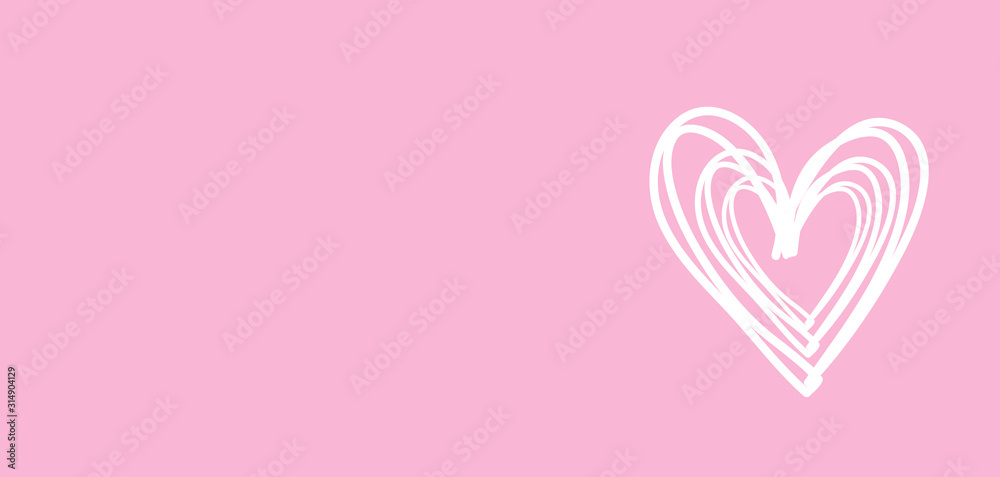 White heart on a pink background. Abstraction and illustration. Banner or postcard.