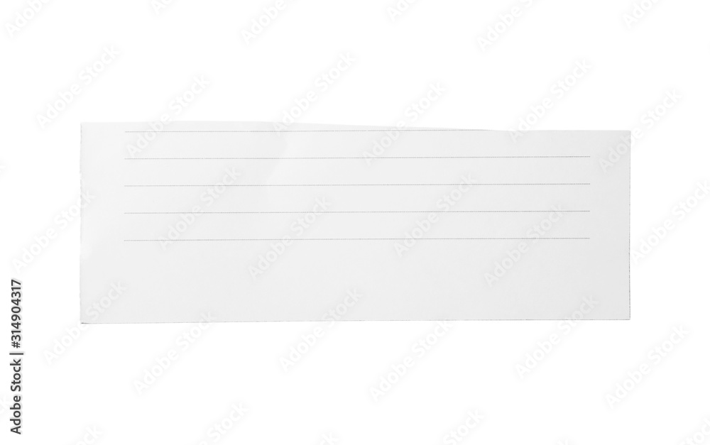Piece of blank notebook paper isolated on white. Space for design Piece of blank notebook paper isolated on white. Space for design